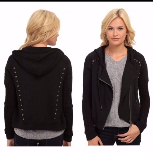 Free People Jackets & Blazers - Free People Moto Studded Asymmetrical Full Zip Hooded Jacket(S)